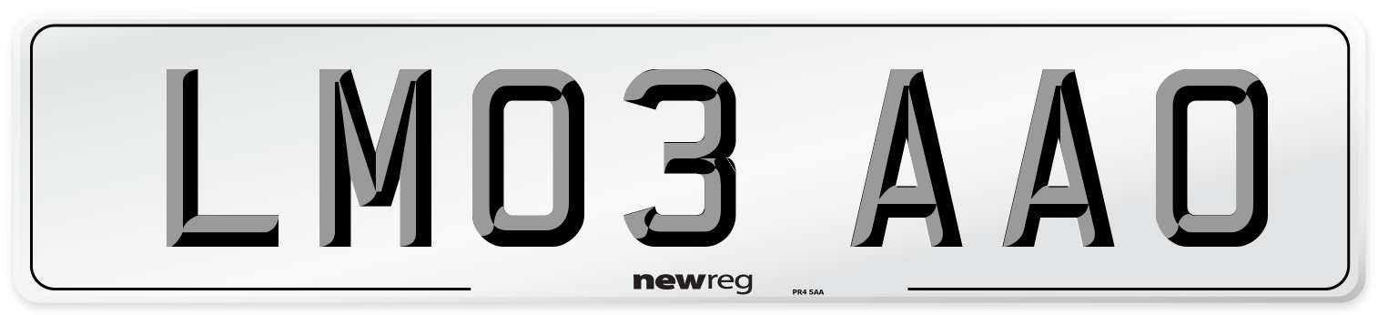 LM03 AAO Number Plate from New Reg